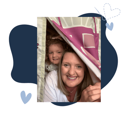Image of Petite Maison Play Founder, Kate Robinson and daughter in Home Sweet home Table Tent.